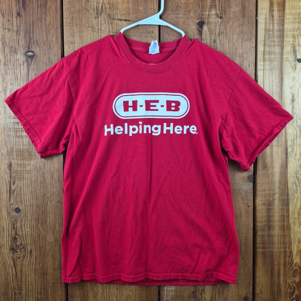 HEB Helping Here Red Graphic T-Shirt Mens Large Texas Grocery Promo Tee